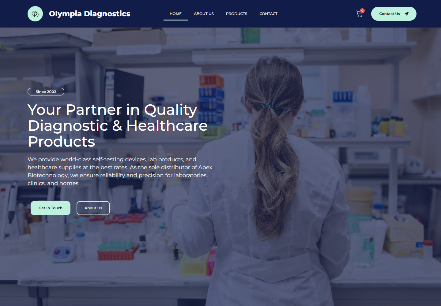 Olympia Diagnostics homepage screenshot